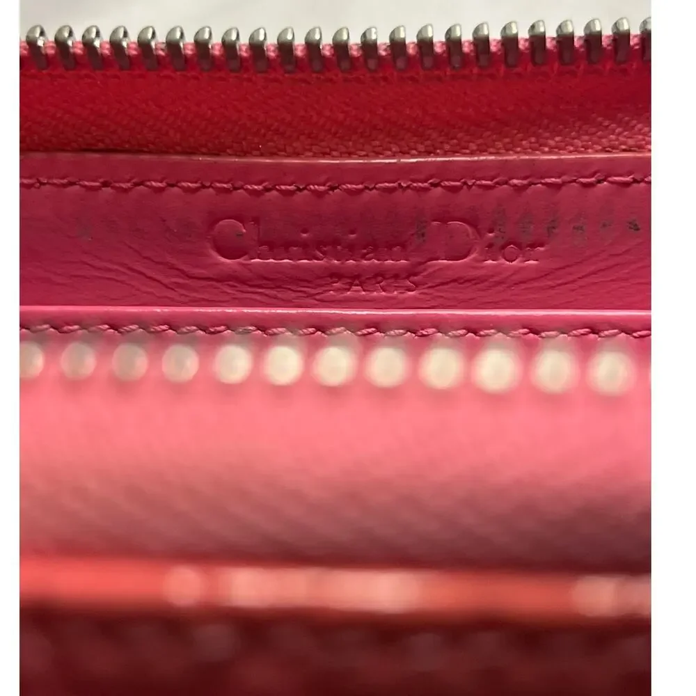 Dior Pink Patent Leather Cannage Quilted Zip Around Wallet 2016